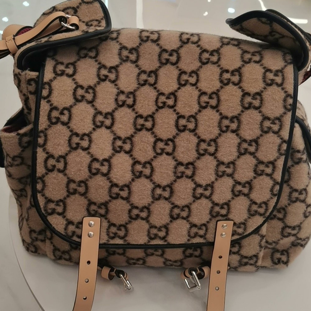 Gucci GGG Leather Trimmed Wool Diaper Changing Baby Bag